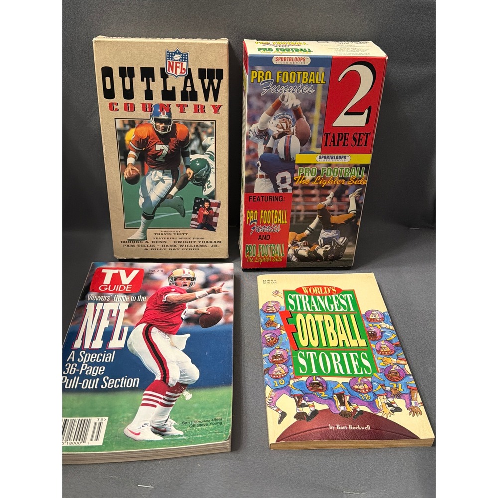 Vintage NFL Media Lot VHS Outlaw Country Sportbloops TV Guide Steve Young Book